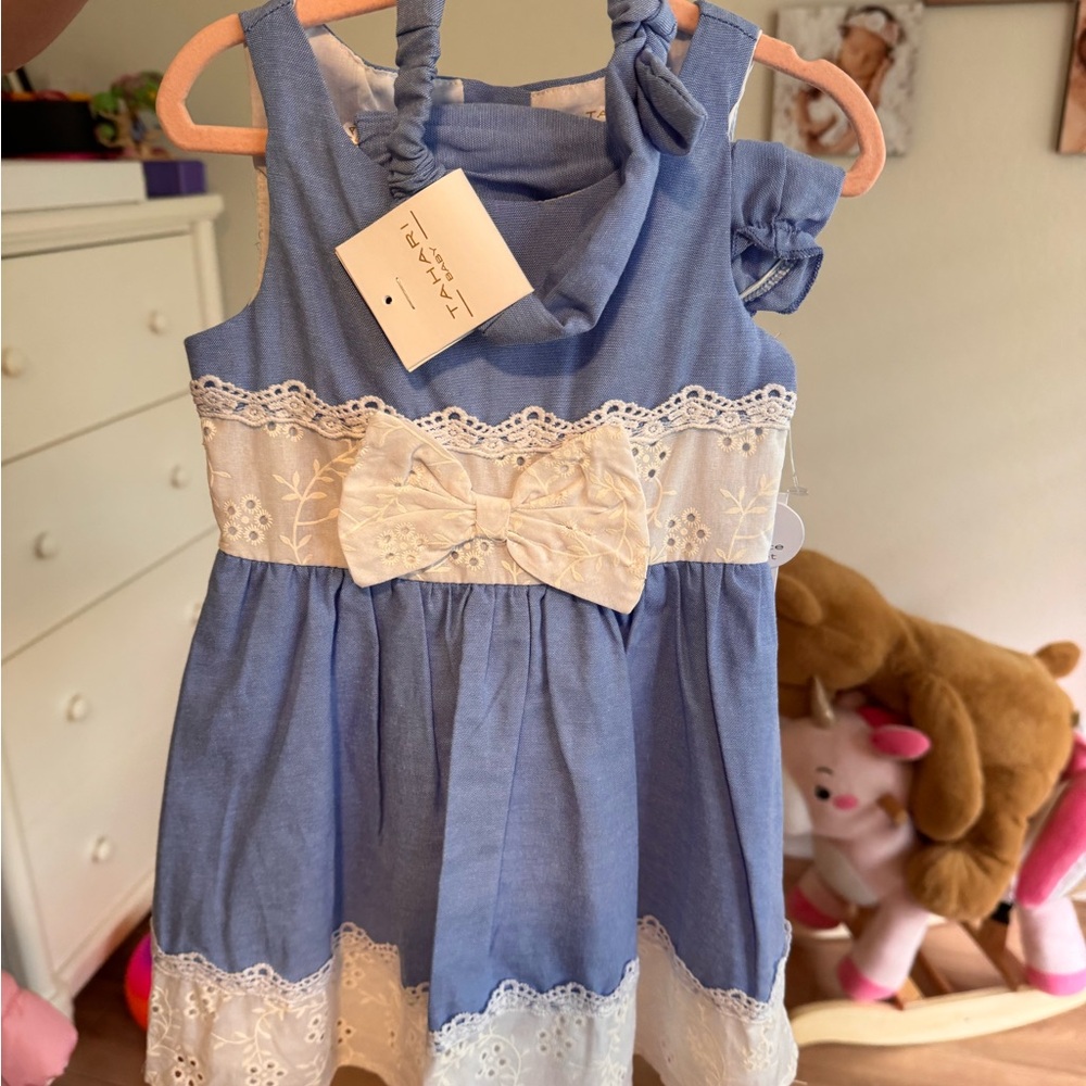 Tahari Blue and White Pleated Sundress